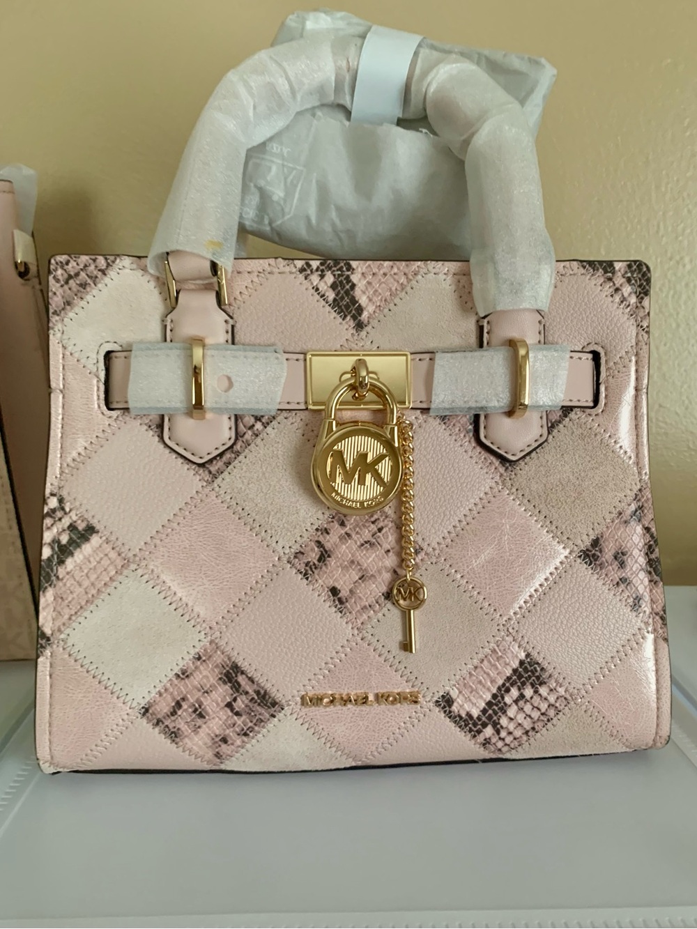 Michael Kors Hamilton Small Patchwork & Snake Embossed Satchel NWT